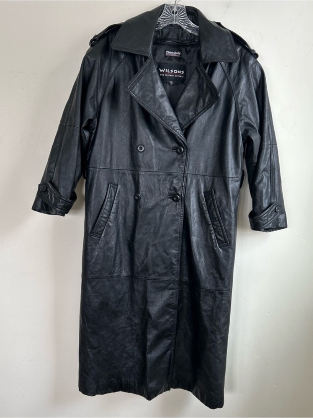 Wilsons 100% Leather Duster Long Coat Riding Hunting Trench XS Black Thinsulate